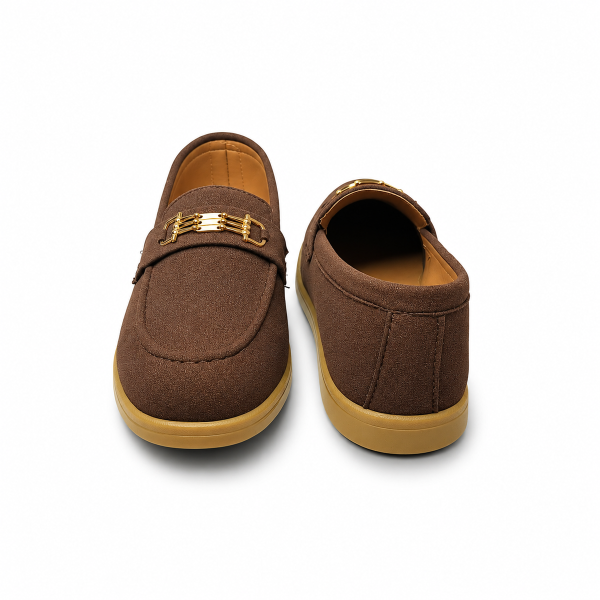 Cocoa Royale Brown Suede Loafers with Gold Horsebit Detail