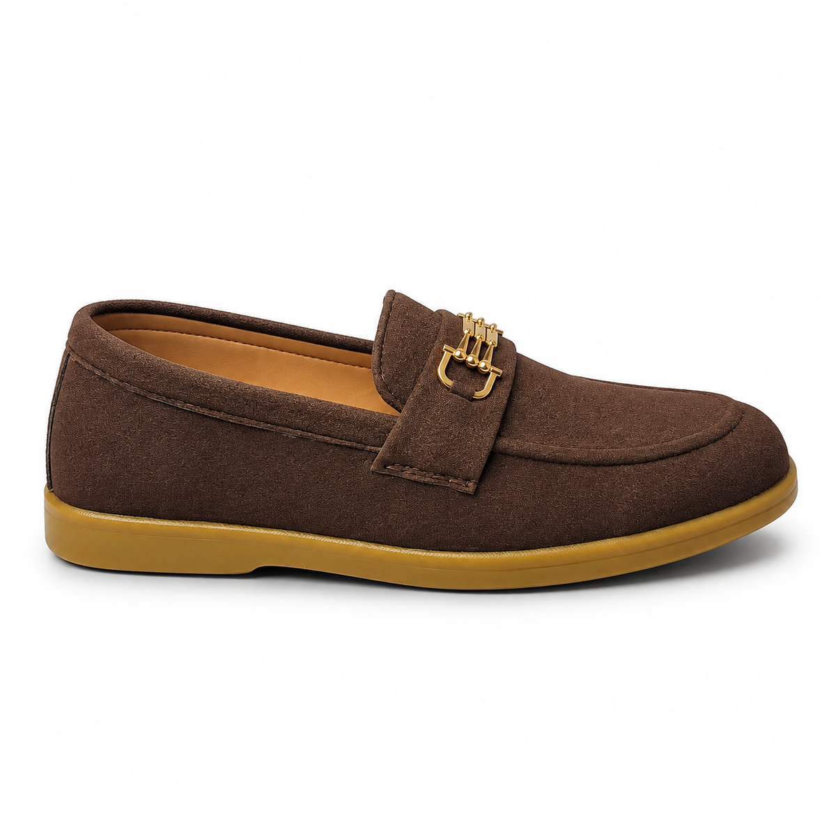 Cocoa Royale Brown Suede Loafers with Gold Horsebit Detail