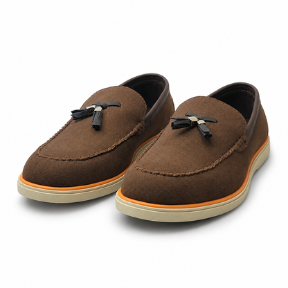 Urban Noir Black Suede Tassel Loafers for Men