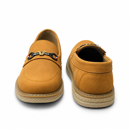 Cognac Royale Brown Suede Loafers with Statement Metal Hardware