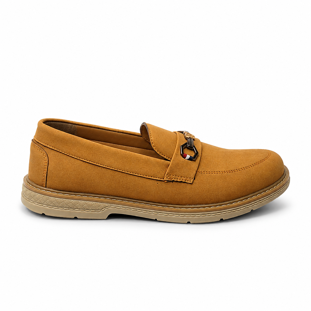 Cognac Royale Brown Suede Loafers with Statement Metal Hardware