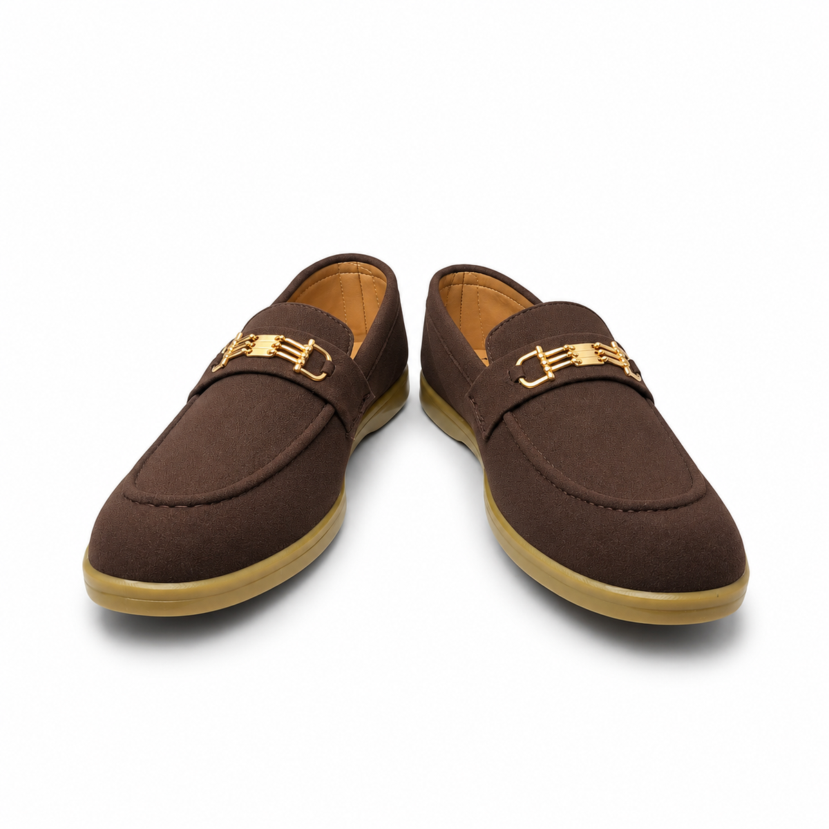 Cocoa Royale Brown Suede Loafers with Gold Horsebit Detail