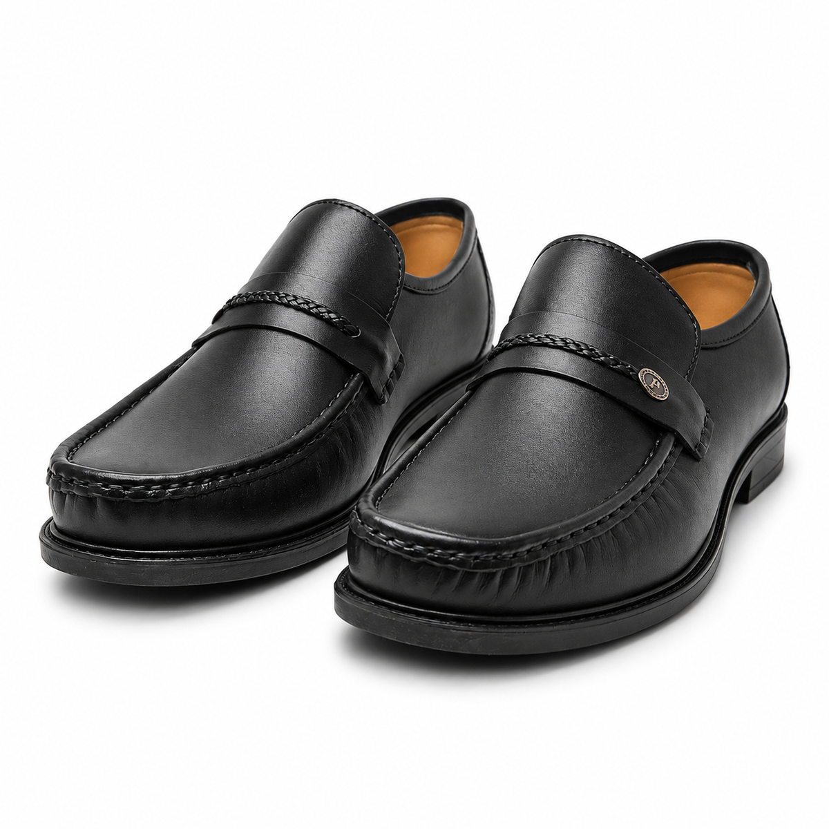 Midnight Luxe Black Braided Leather Loafers for Men