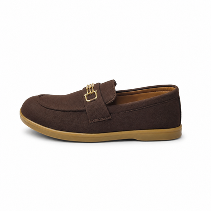 Cocoa Royale Brown Suede Loafers with Gold Horsebit Detail