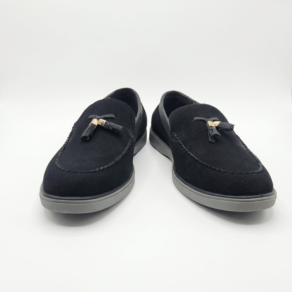 Urban Noir Black Suede Tassel Loafers for Men
