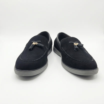Urban Noir Black Suede Tassel Loafers for Men