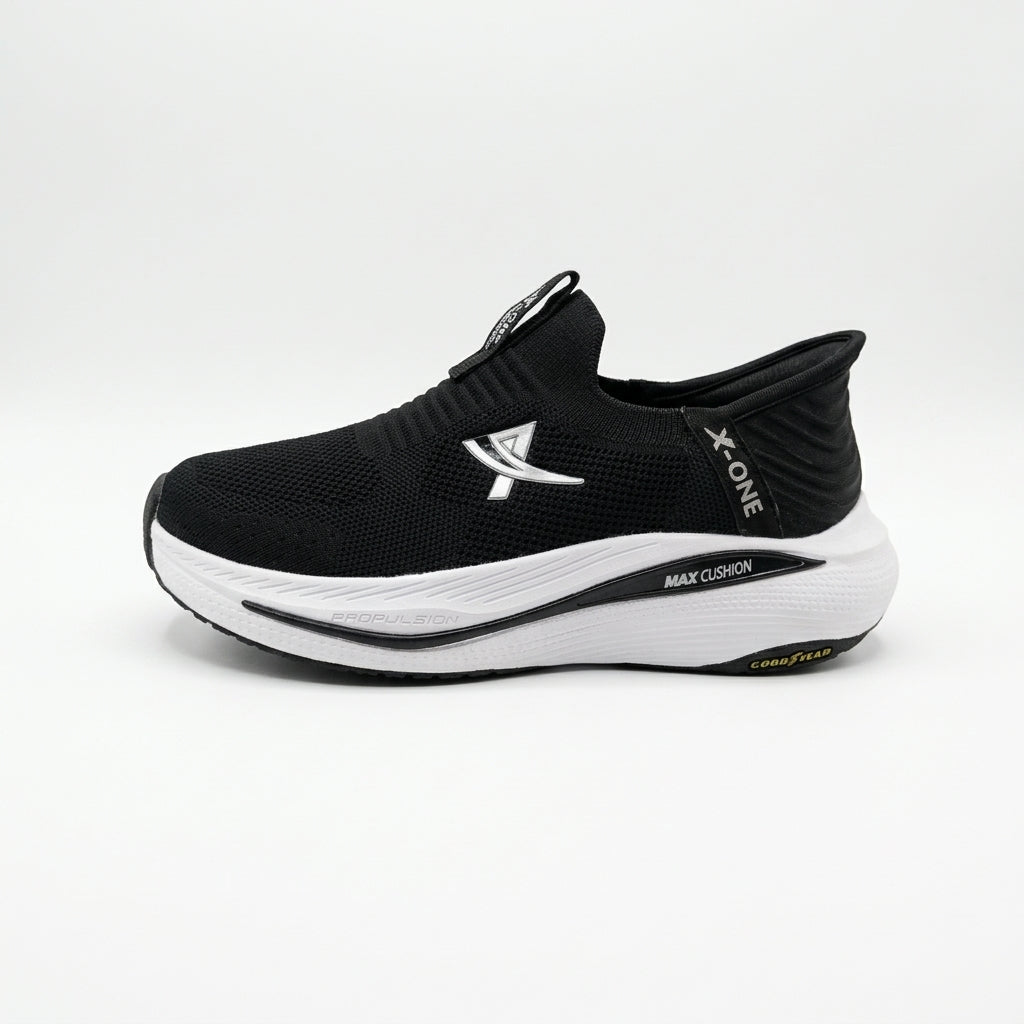 ShadowFlex Black Knit Slip-On Sports Sneakers for Men