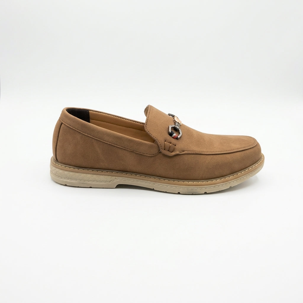 Cognac Royale Brown Suede Loafers with Statement Metal Hardware