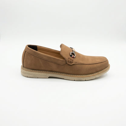 Cognac Royale Brown Suede Loafers with Statement Metal Hardware