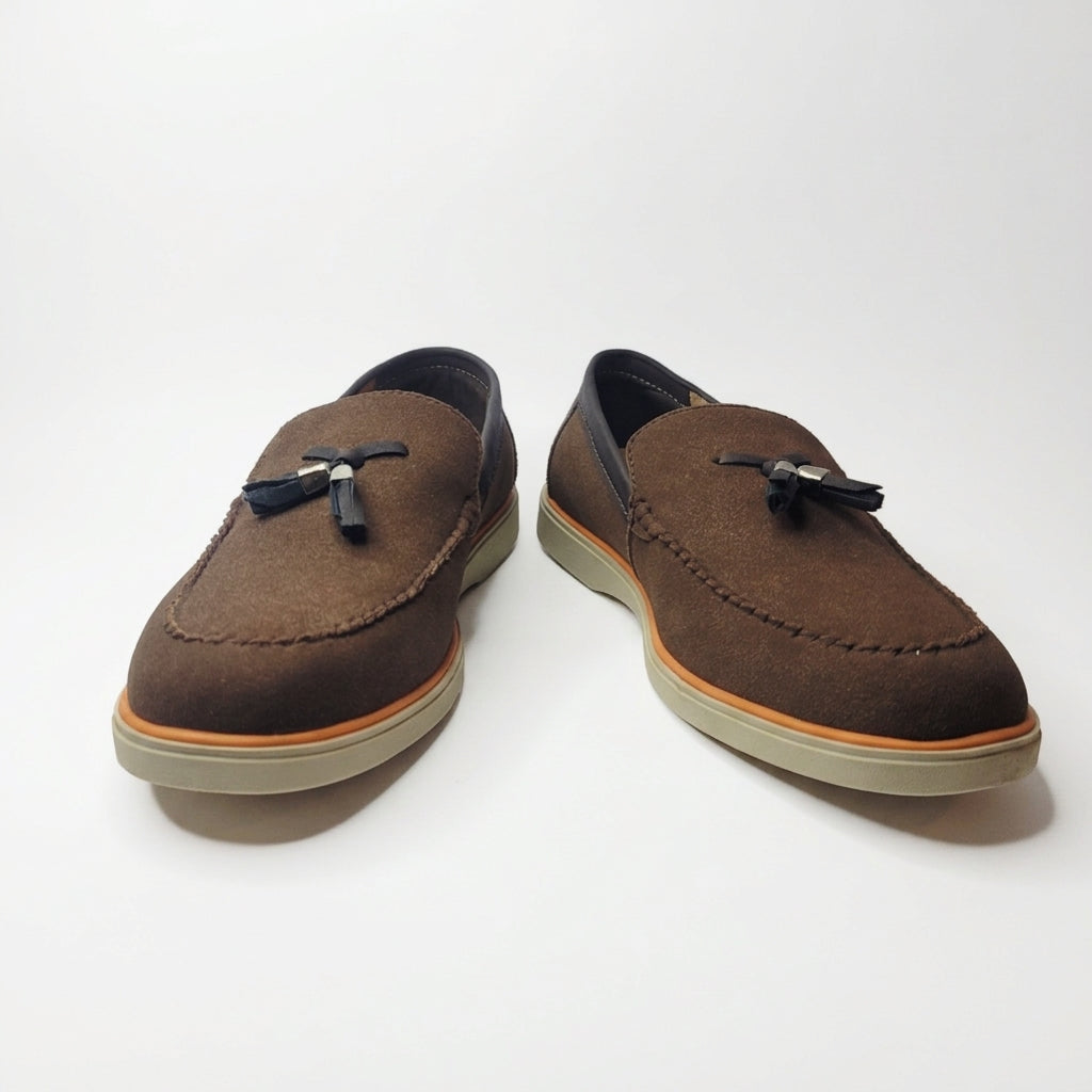 Urban Noir Black Suede Tassel Loafers for Men