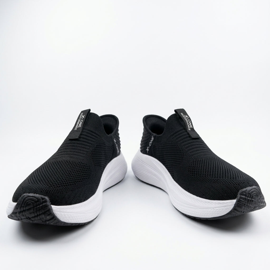 ShadowFlex Black Knit Slip-On Sports Sneakers for Men