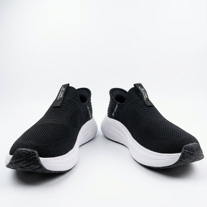 ShadowFlex Black Knit Slip-On Sports Sneakers for Men