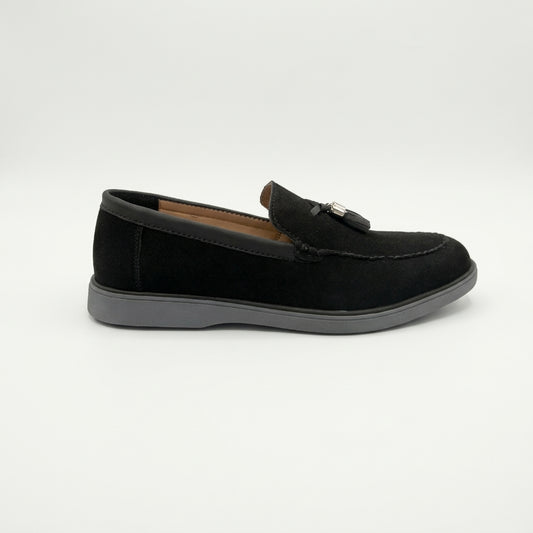 Urban Noir Black Suede Tassel Loafers for Men