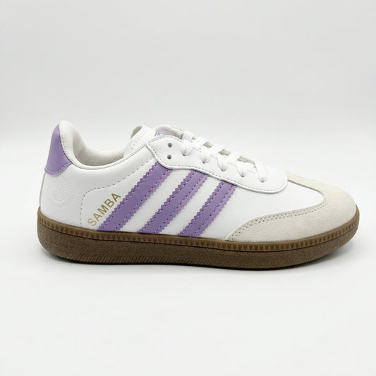 Lilac Breeze White Retro Sneakers with Lavender Stripes