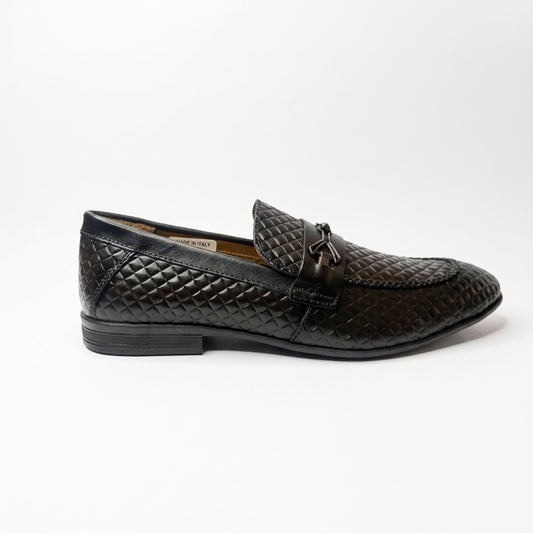 Onyx Royale Black Quilted Leather Loafers with Metal Horsebit Detail