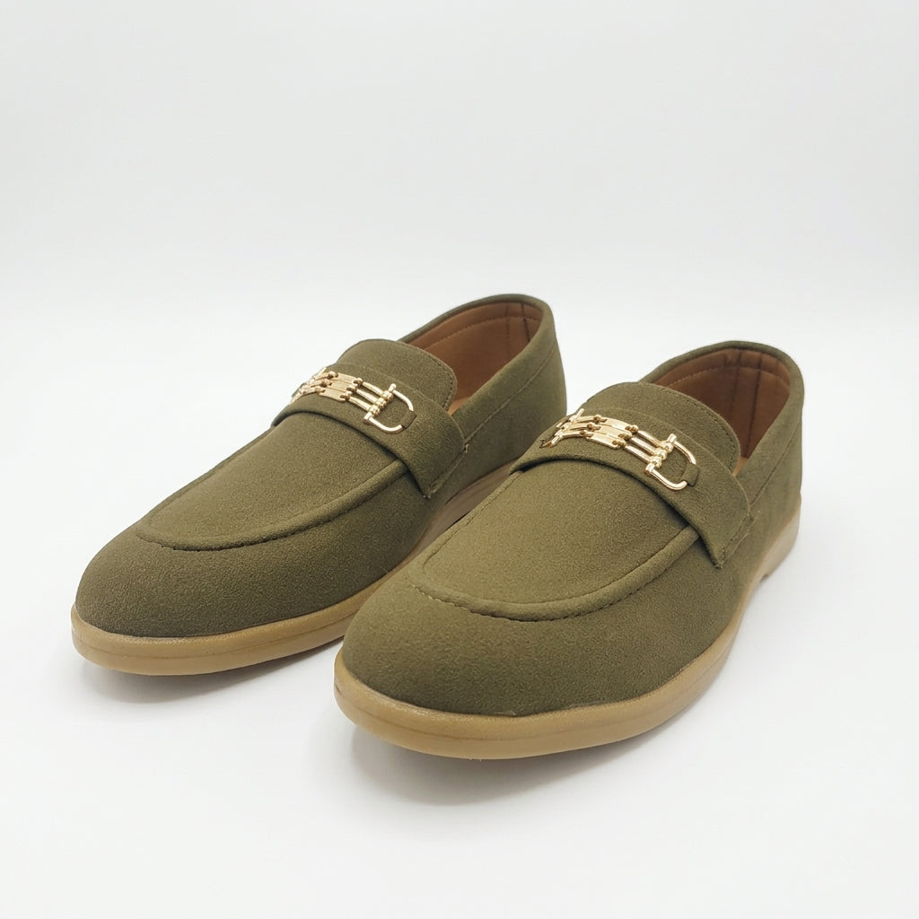 Cocoa Royale Brown Suede Loafers with Gold Horsebit Detail