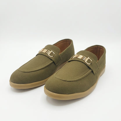 Cocoa Royale Brown Suede Loafers with Gold Horsebit Detail