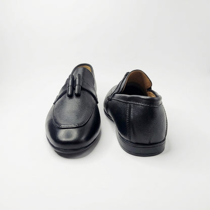 Noir Elegance Black Leather Tassel Loafers for Men