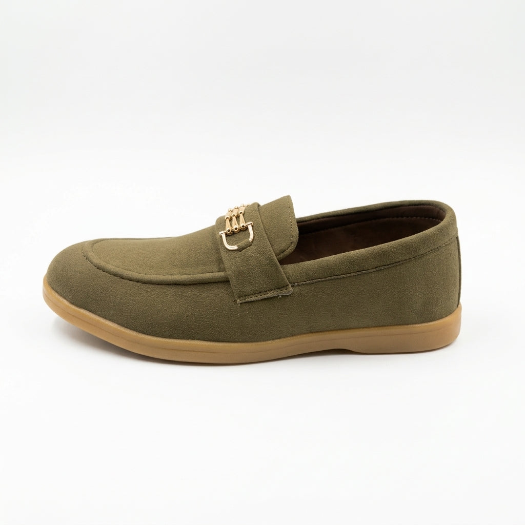 Cocoa Royale Brown Suede Loafers with Gold Horsebit Detail