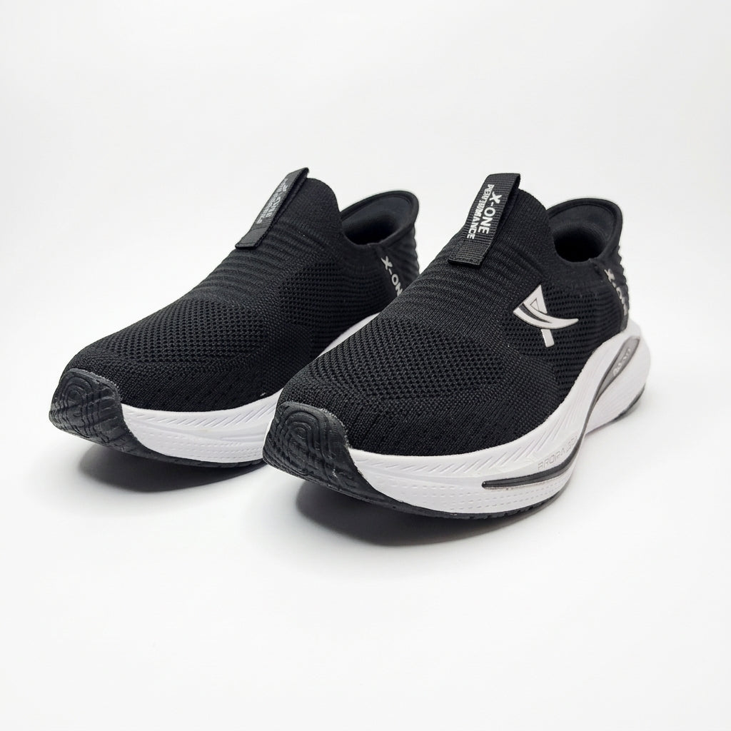 ShadowFlex Black Knit Slip-On Sports Sneakers for Men