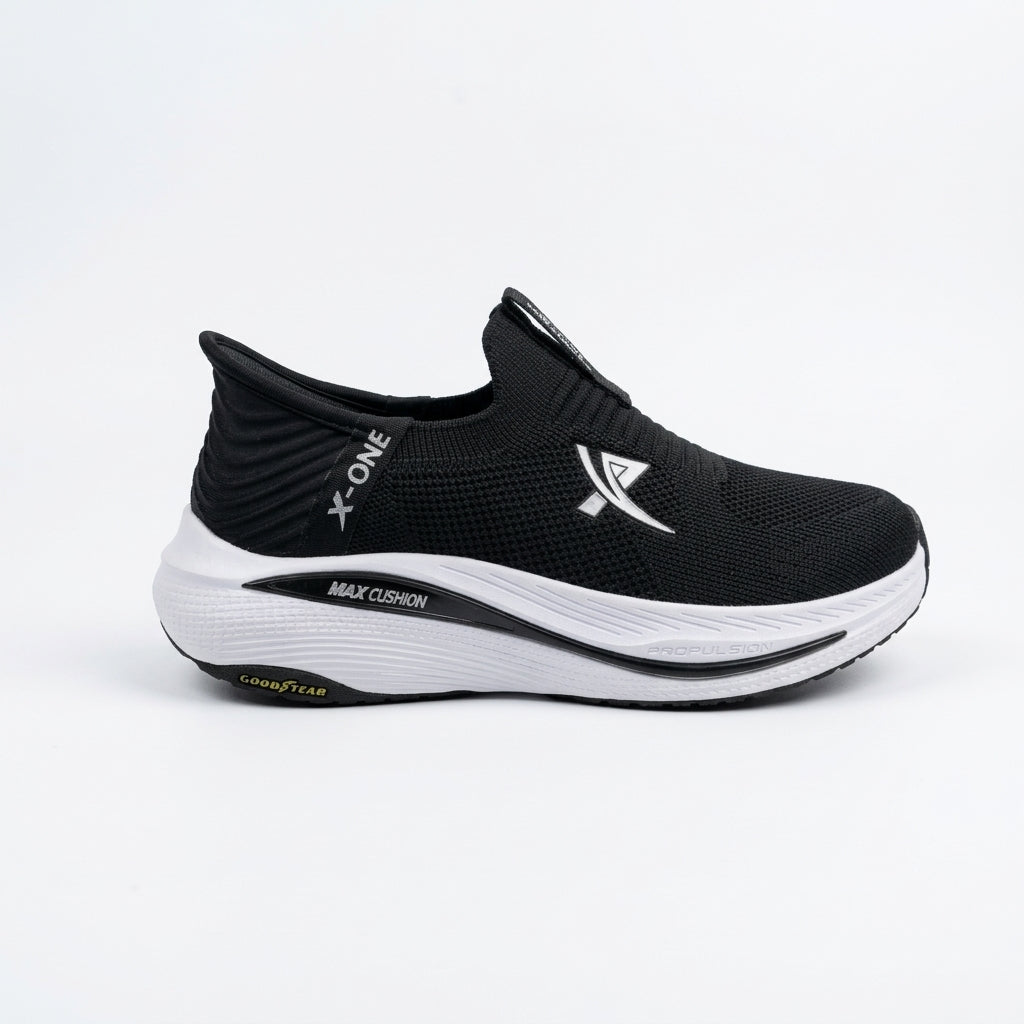ShadowFlex Black Knit Slip-On Sports Sneakers for Men