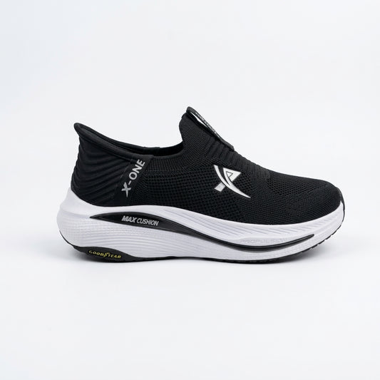 ShadowFlex Black Knit Slip-On Sports Sneakers for Men