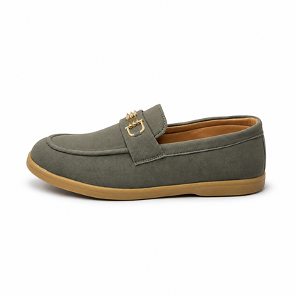 Cocoa Royale Brown Suede Loafers with Gold Horsebit Detail