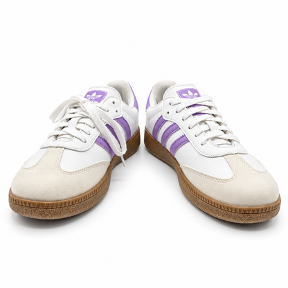 Lilac Breeze White Retro Sneakers with Lavender Stripes