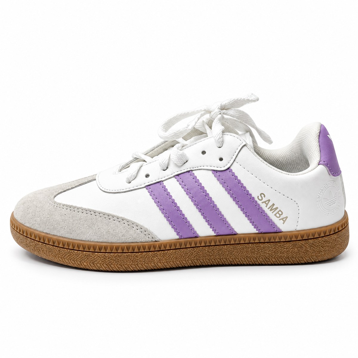 Lilac Breeze White Retro Sneakers with Lavender Stripes