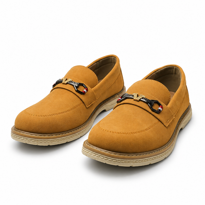 Cognac Royale Brown Suede Loafers with Statement Metal Hardware