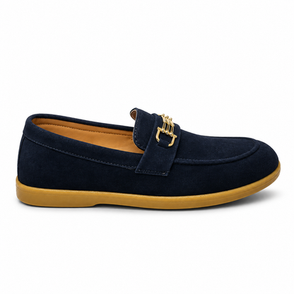 Cocoa Royale Brown Suede Loafers with Gold Horsebit Detail