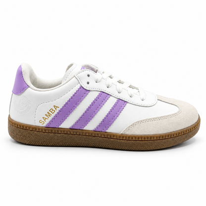 Lilac Breeze White Retro Sneakers with Lavender Stripes