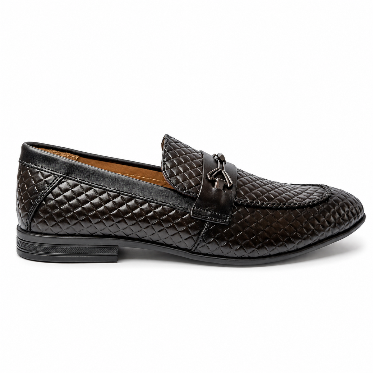Onyx Royale Black Quilted Leather Loafers with Metal Horsebit Detail