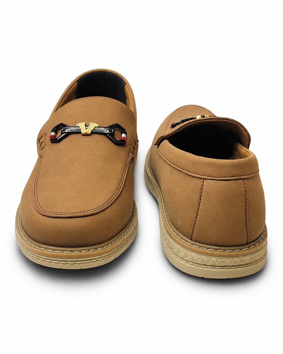 Cognac Royale Brown Suede Loafers with Statement Metal Hardware