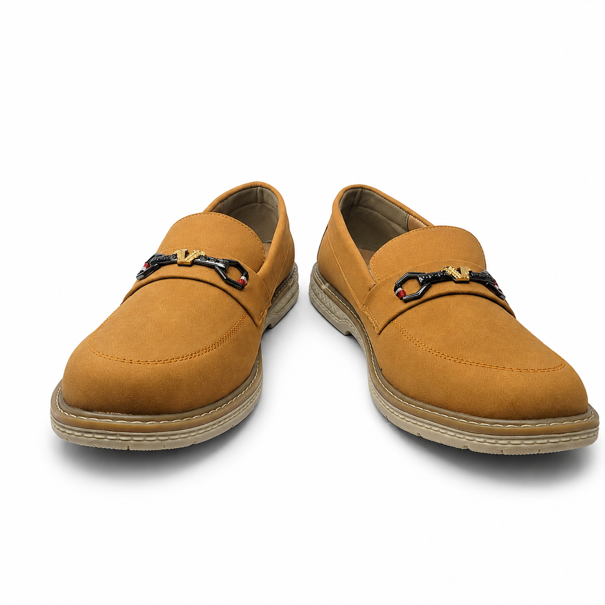 Cognac Royale Brown Suede Loafers with Statement Metal Hardware