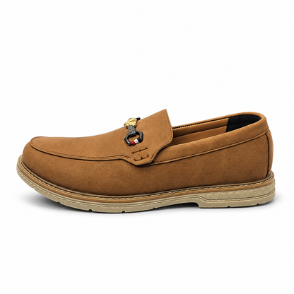 Cognac Royale Brown Suede Loafers with Statement Metal Hardware