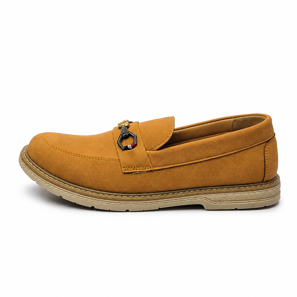 Cognac Royale Brown Suede Loafers with Statement Metal Hardware