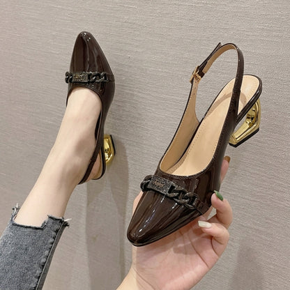 Noir Chain Slingback Golden Loop Sling – Elegant Women's Heels