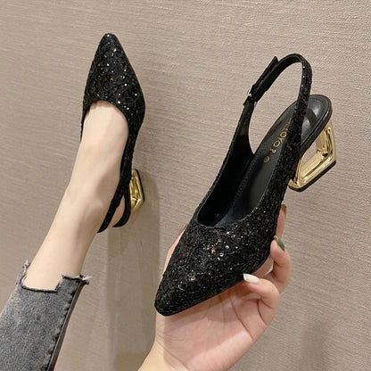 Amber Aura Noir Gleam – Elegant Women's Flats