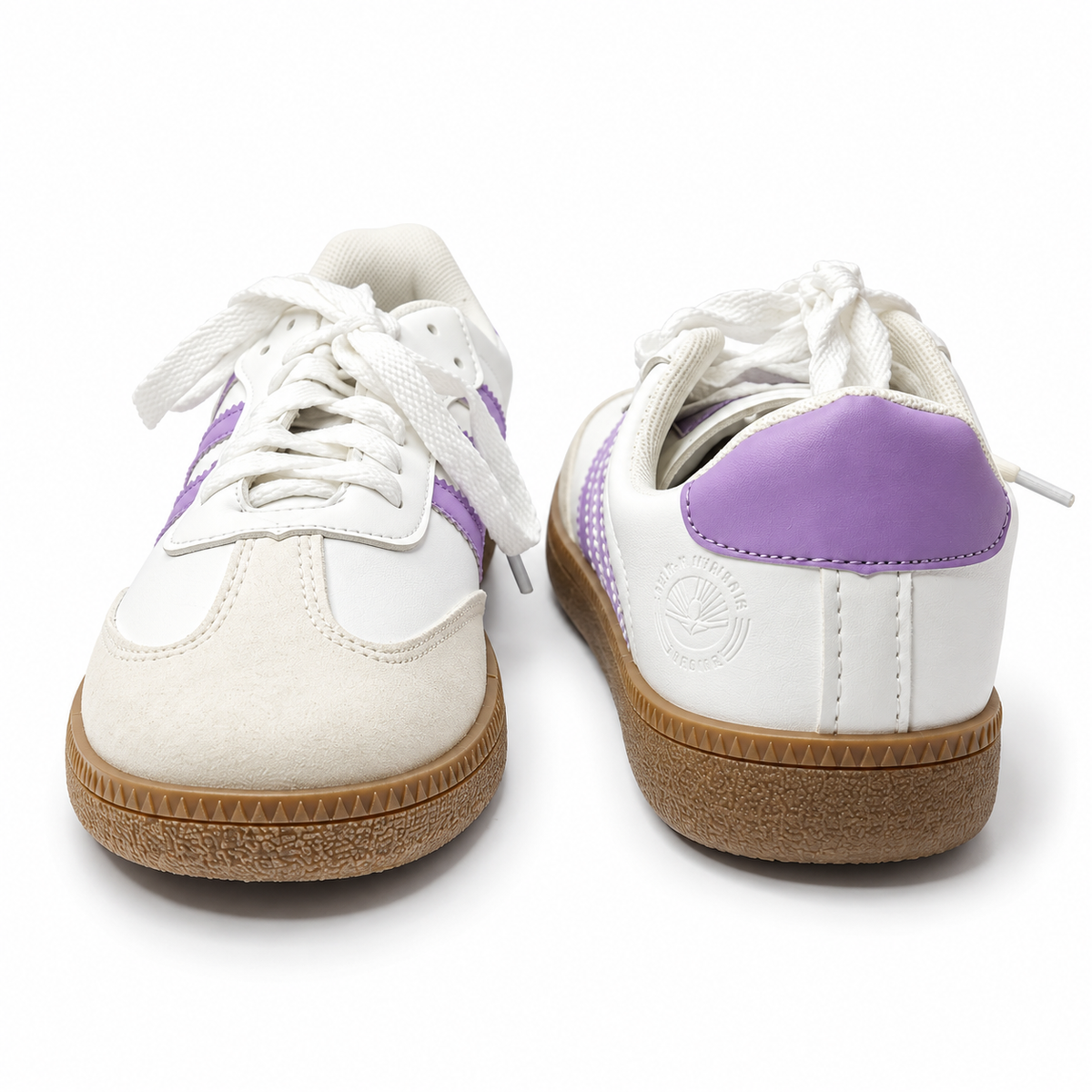 Lilac Breeze White Retro Sneakers with Lavender Stripes
