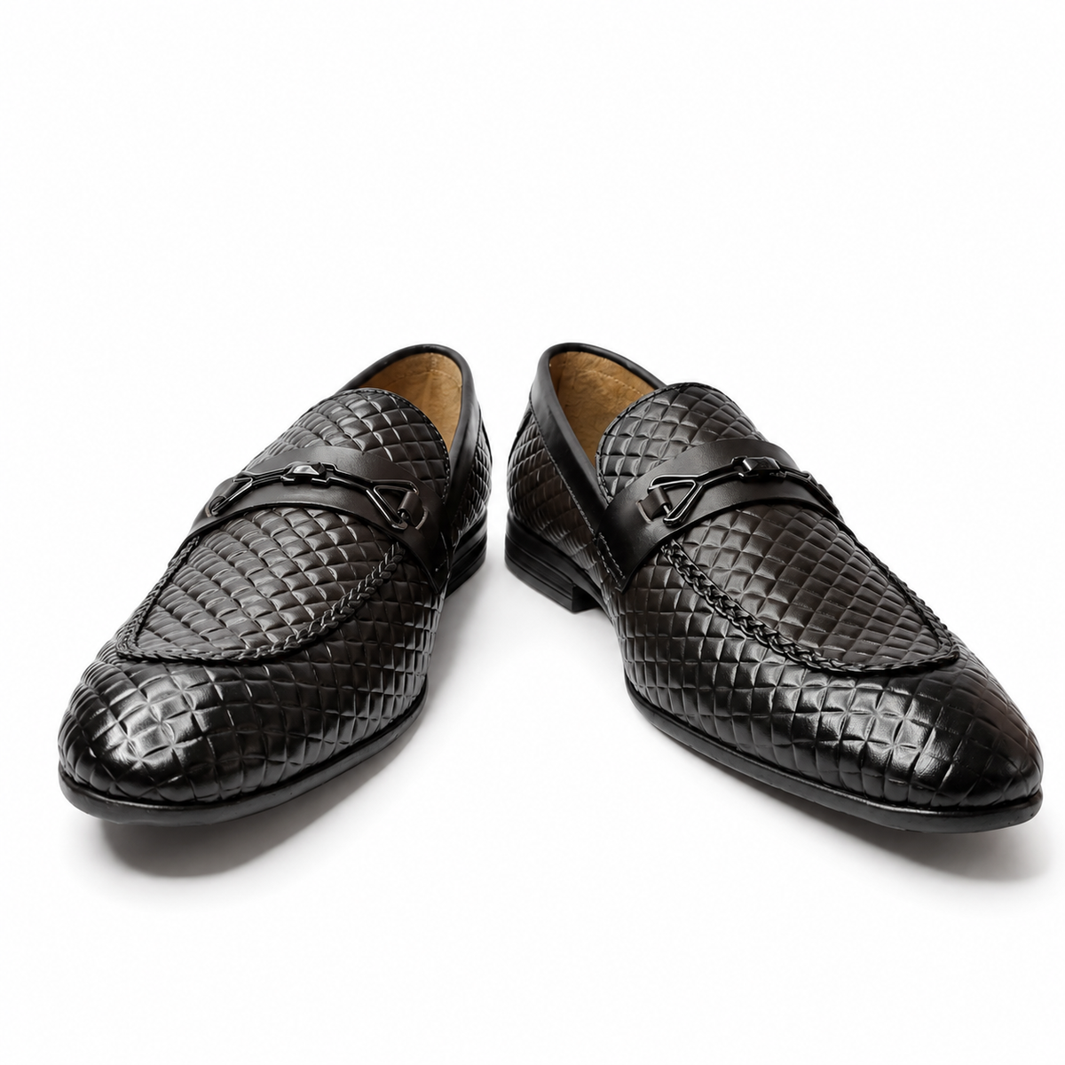 Onyx Royale Black Quilted Leather Loafers with Metal Horsebit Detail