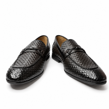 Onyx Royale Black Quilted Leather Loafers with Metal Horsebit Detail
